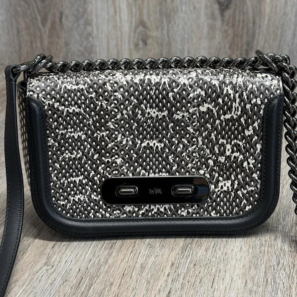 COACH Leather Snakeskin Pattern Crossbody Black Shoulder Bag 59493 EUC